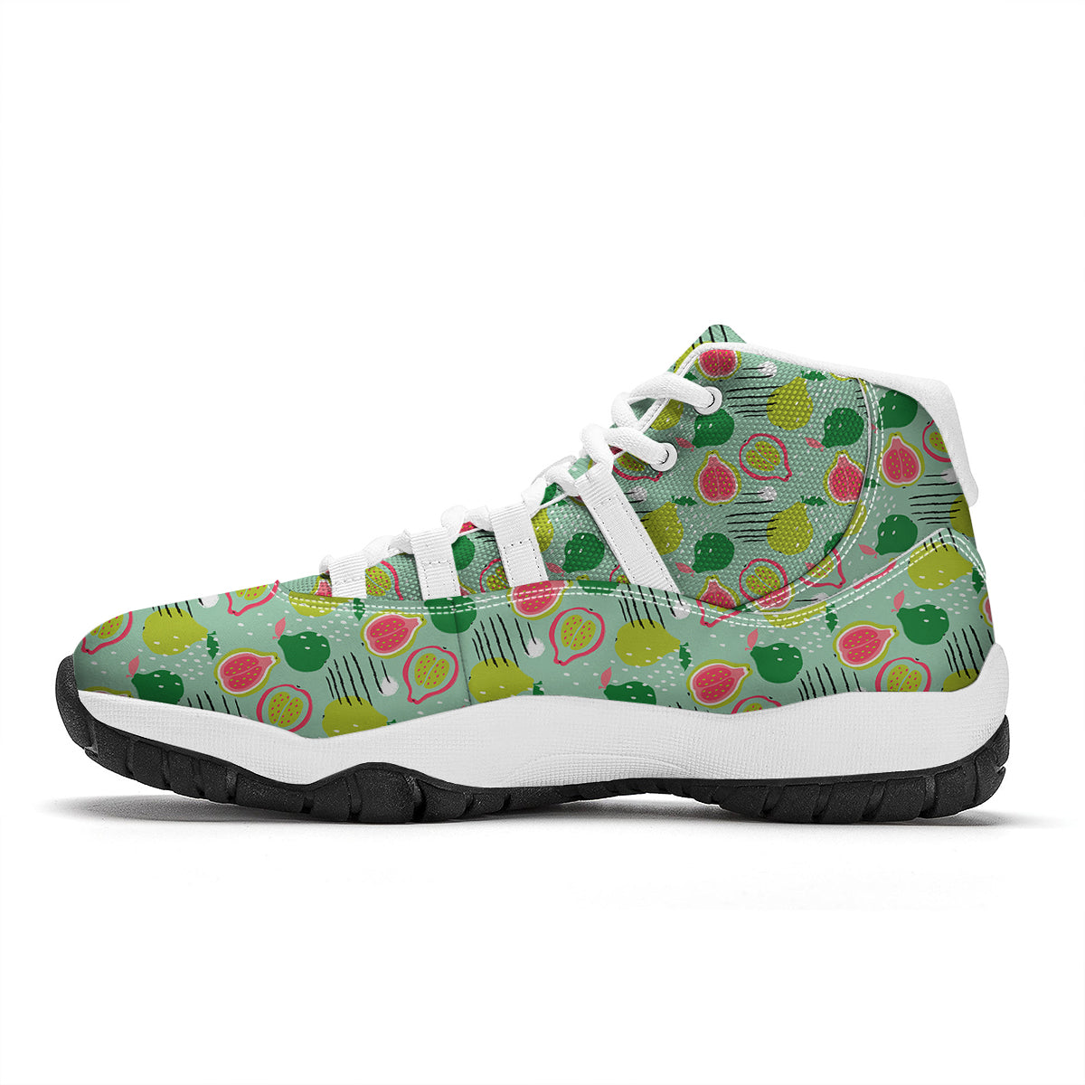 Green Guava Drawing Color Print Pattern White Bball Shoes-grizzshop