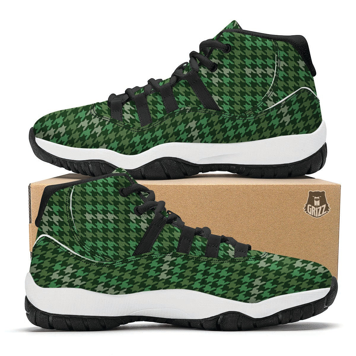 Green Houndstooth Black Bball Shoes-grizzshop
