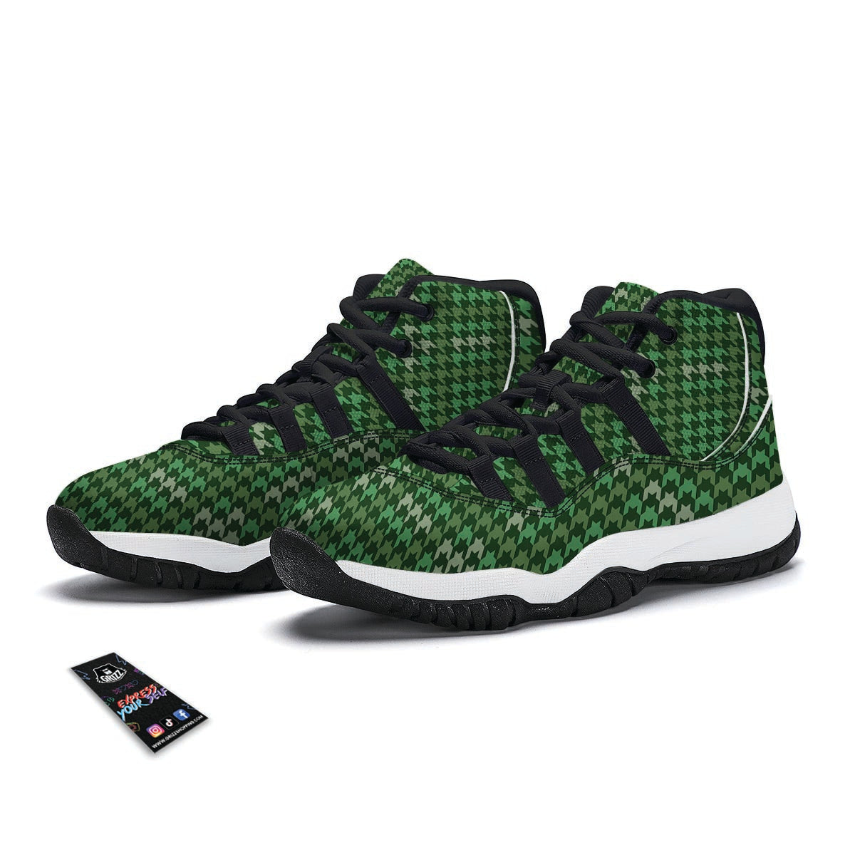Green Houndstooth Black Bball Shoes-grizzshop