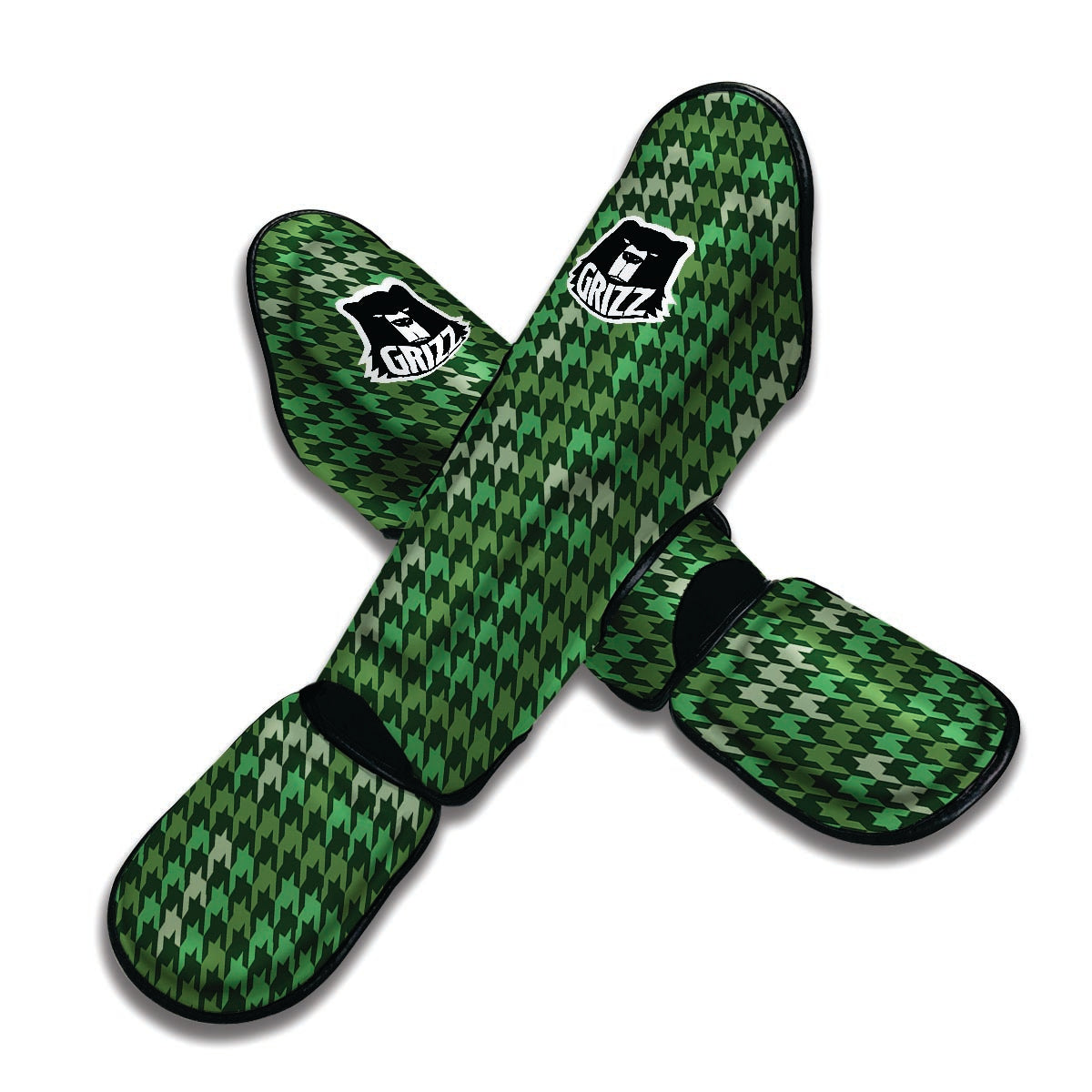 Green Houndstooth Muay Thai Shin Guards-grizzshop