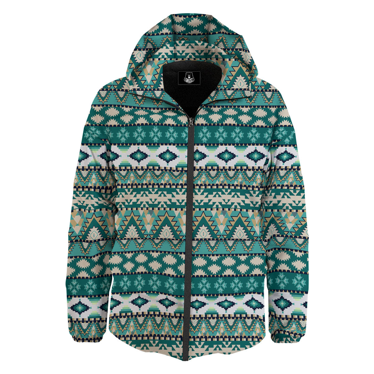 Green Indian Tribal Native Print Pattern Down Jacket-grizzshop