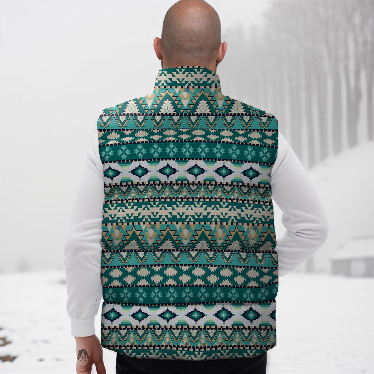 Green Indian Tribal Native Print Pattern Down Vest