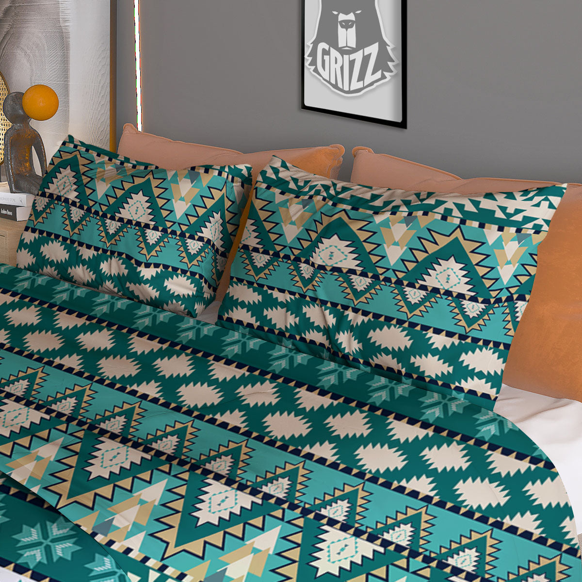 Green Indian Tribal Native Print Pattern Duvet Cover Bedding Set