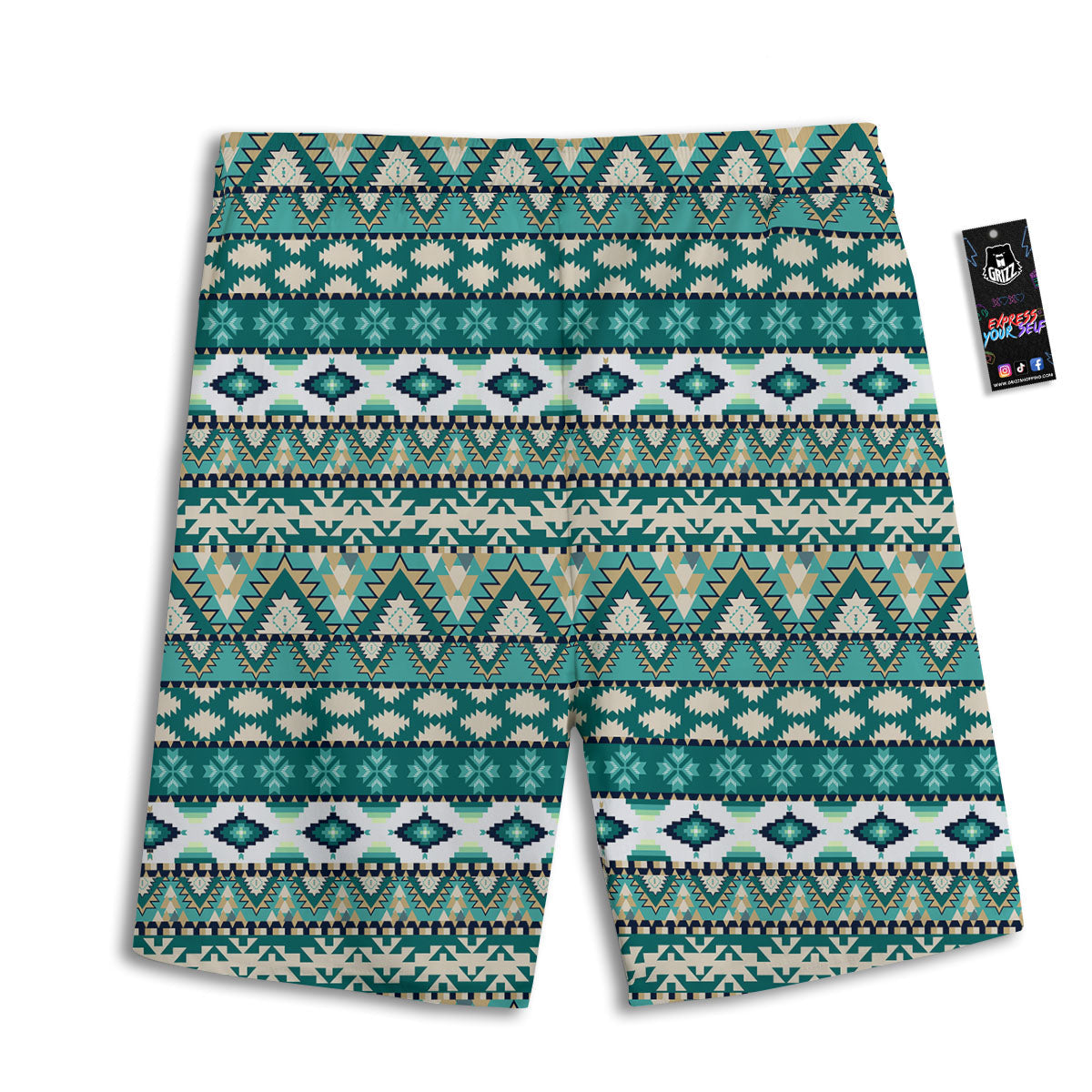 Green Indian Tribal Native Print Pattern Men's Athletic Shorts