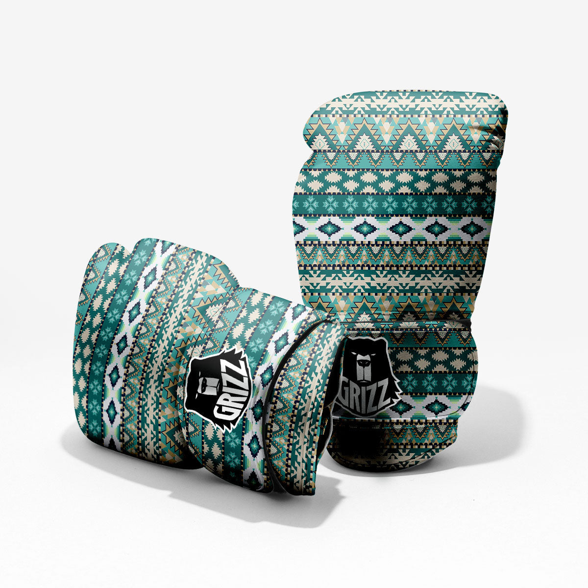 Green Indian Tribal Native Print Pattern Pro Boxing Glove