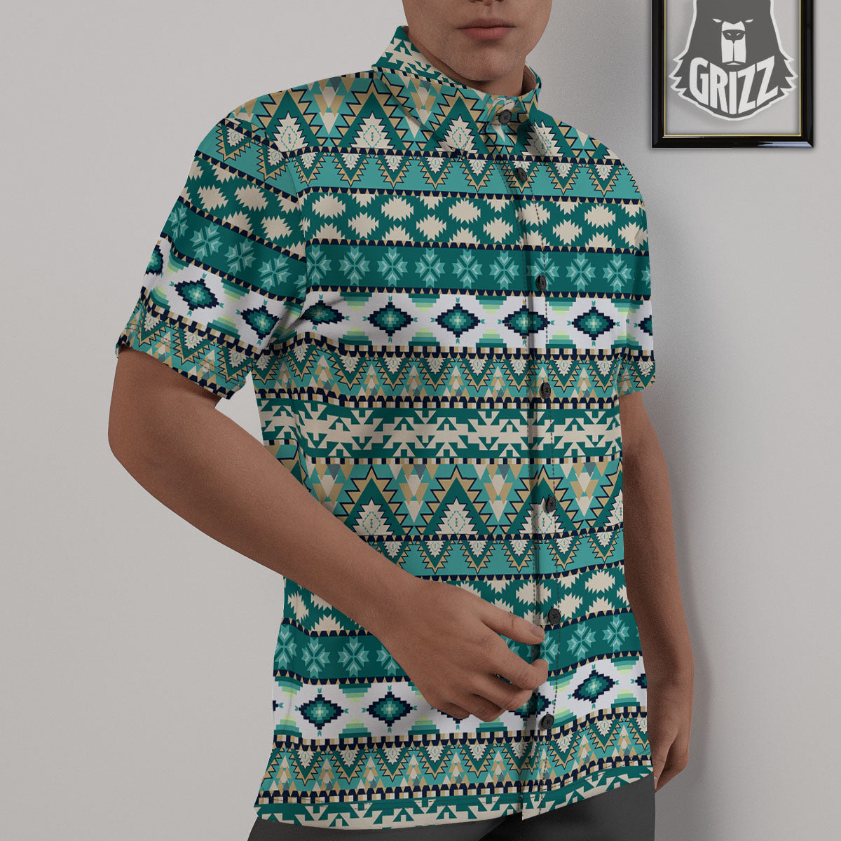 Green Indian Tribal Native Print Pattern Untucked Shirts-grizzshop