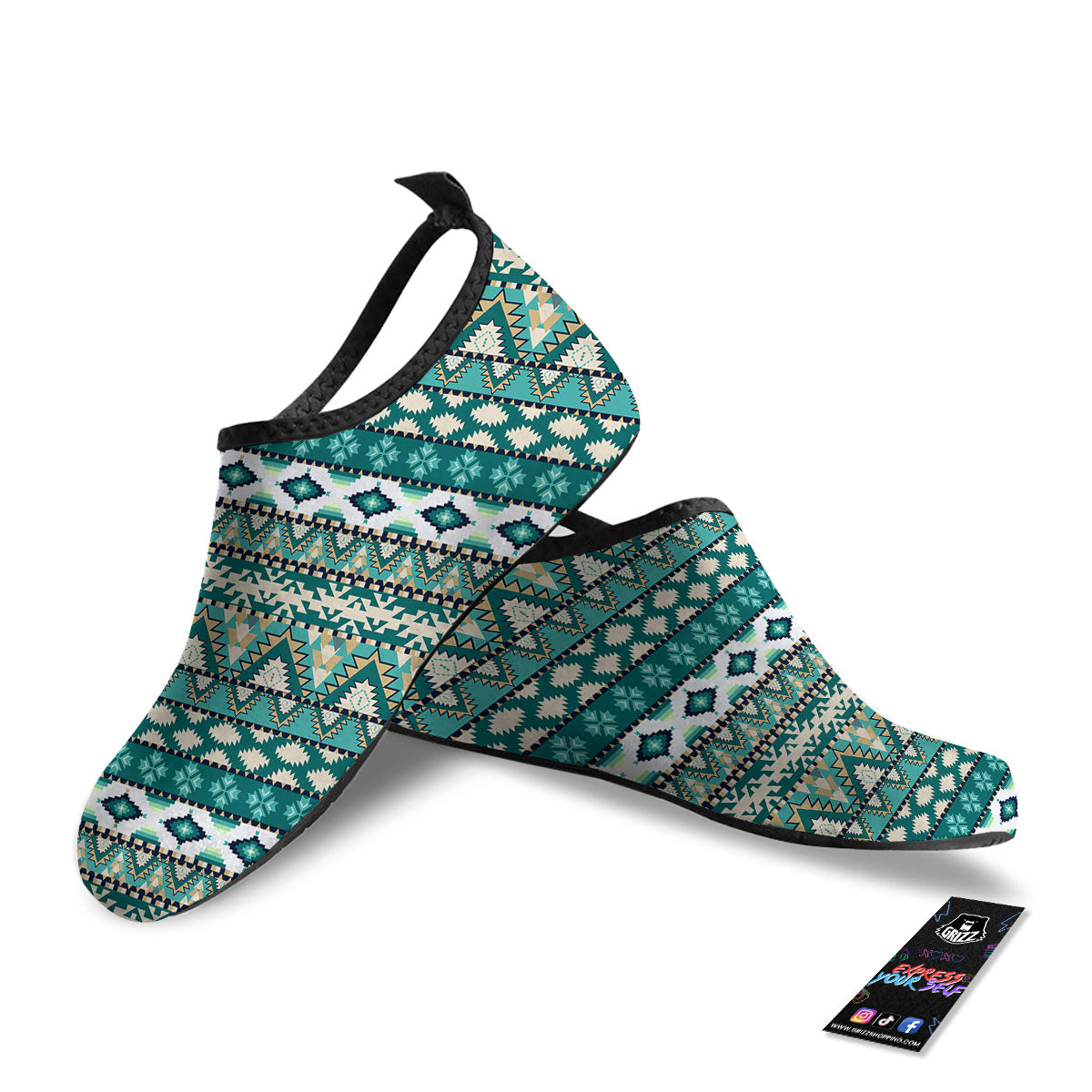 Green Indian Tribal Native Print Pattern Water Shoes-grizzshop
