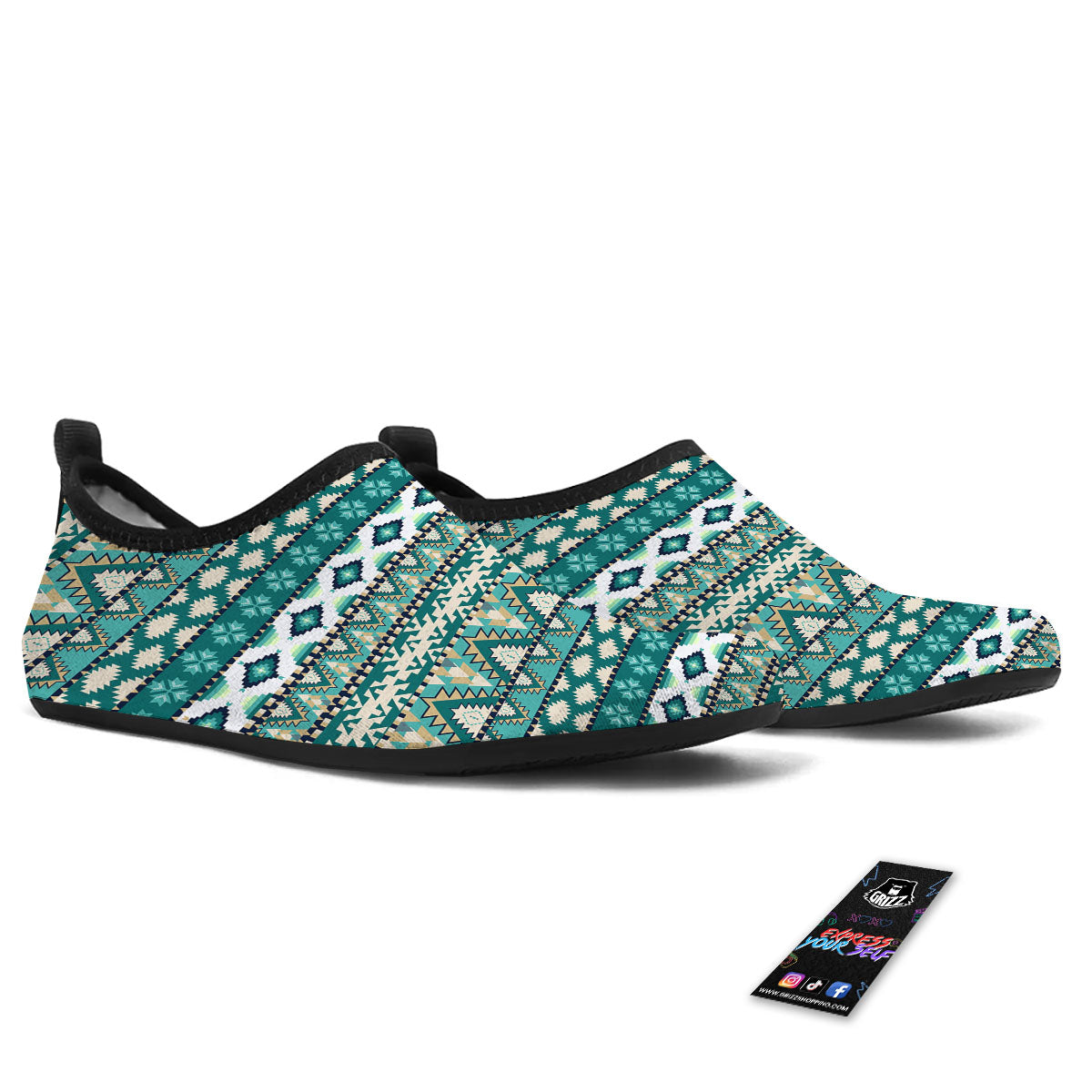 Green Indian Tribal Native Print Pattern Water Shoes-grizzshop