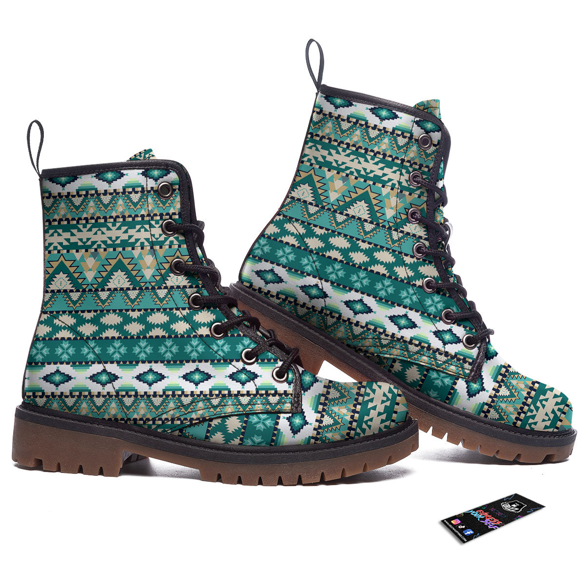 Green Indian Tribal Native Print Pattern Work Boots-grizzshop