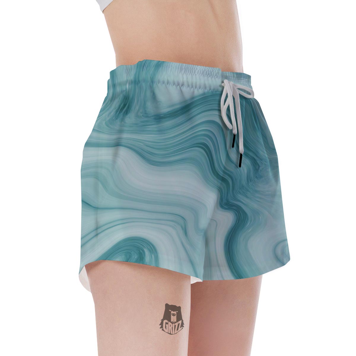 Green Ink Marble Women's Shorts-grizzshop