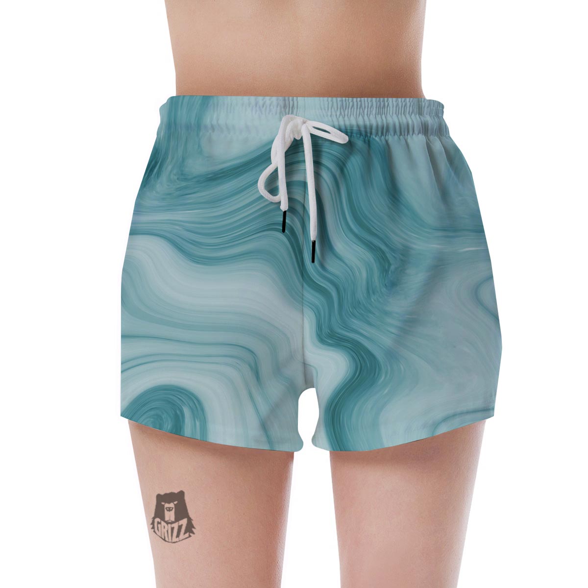 Green Ink Marble Women's Shorts-grizzshop
