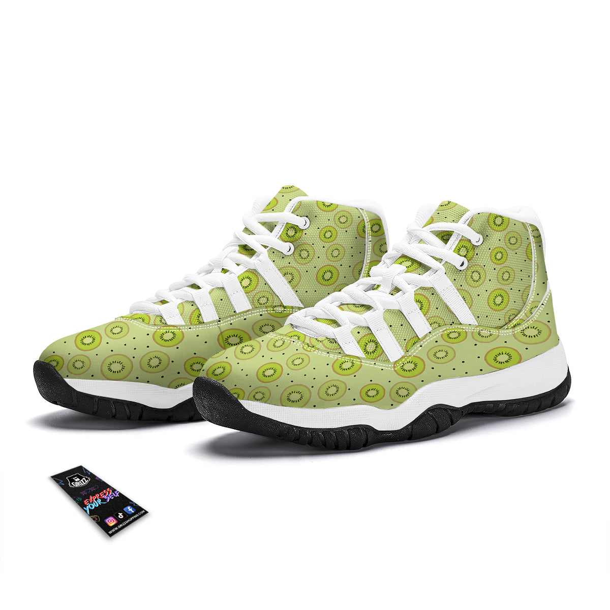 Green Kiwi Sliced Print Pattern White Bball Shoes-grizzshop