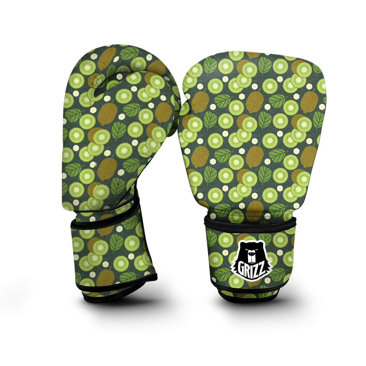 Green Kiwi Sliced Vintagecolor Print Pattern Boxing Gloves-grizzshop