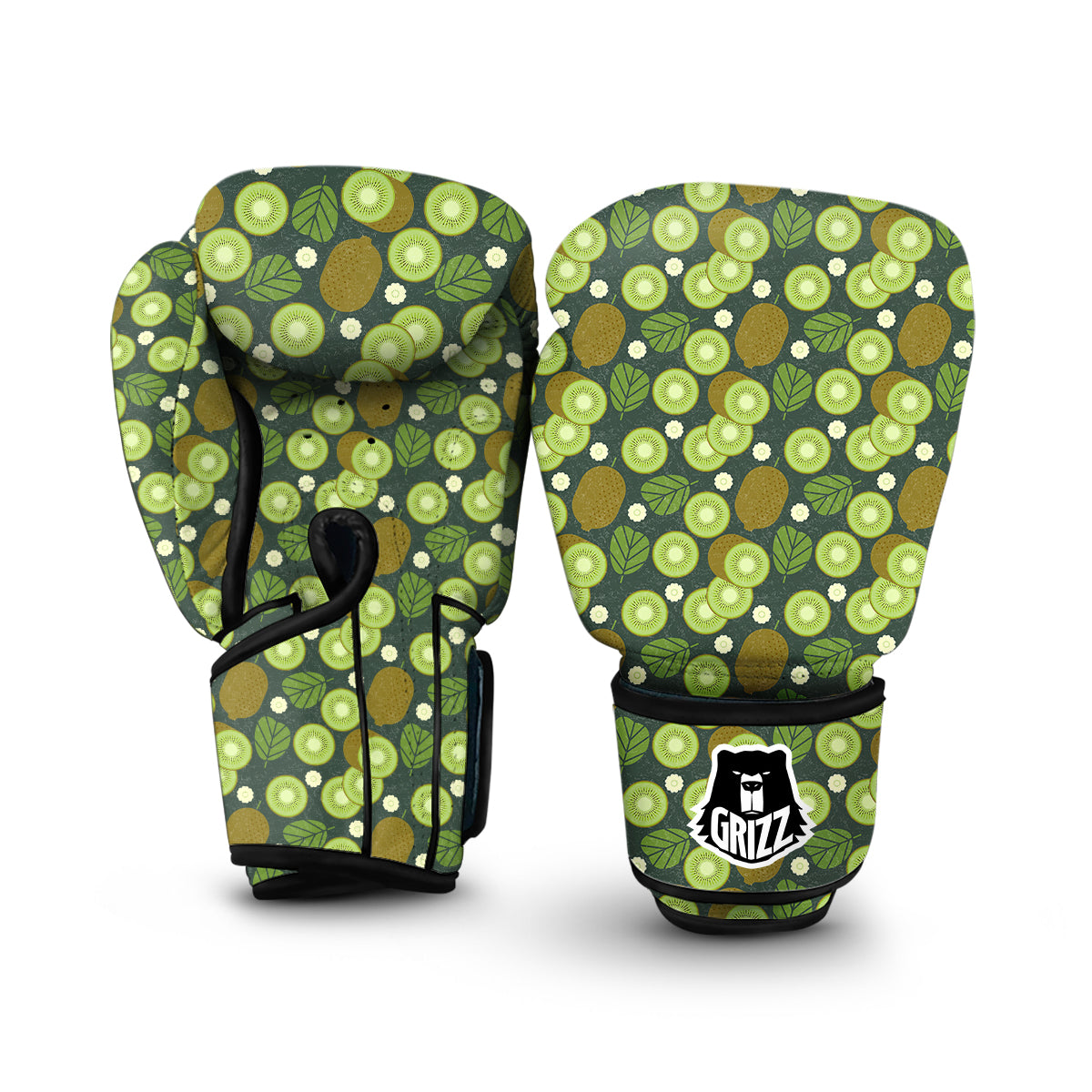 Green Kiwi Sliced Vintagecolor Print Pattern Boxing Gloves-grizzshop