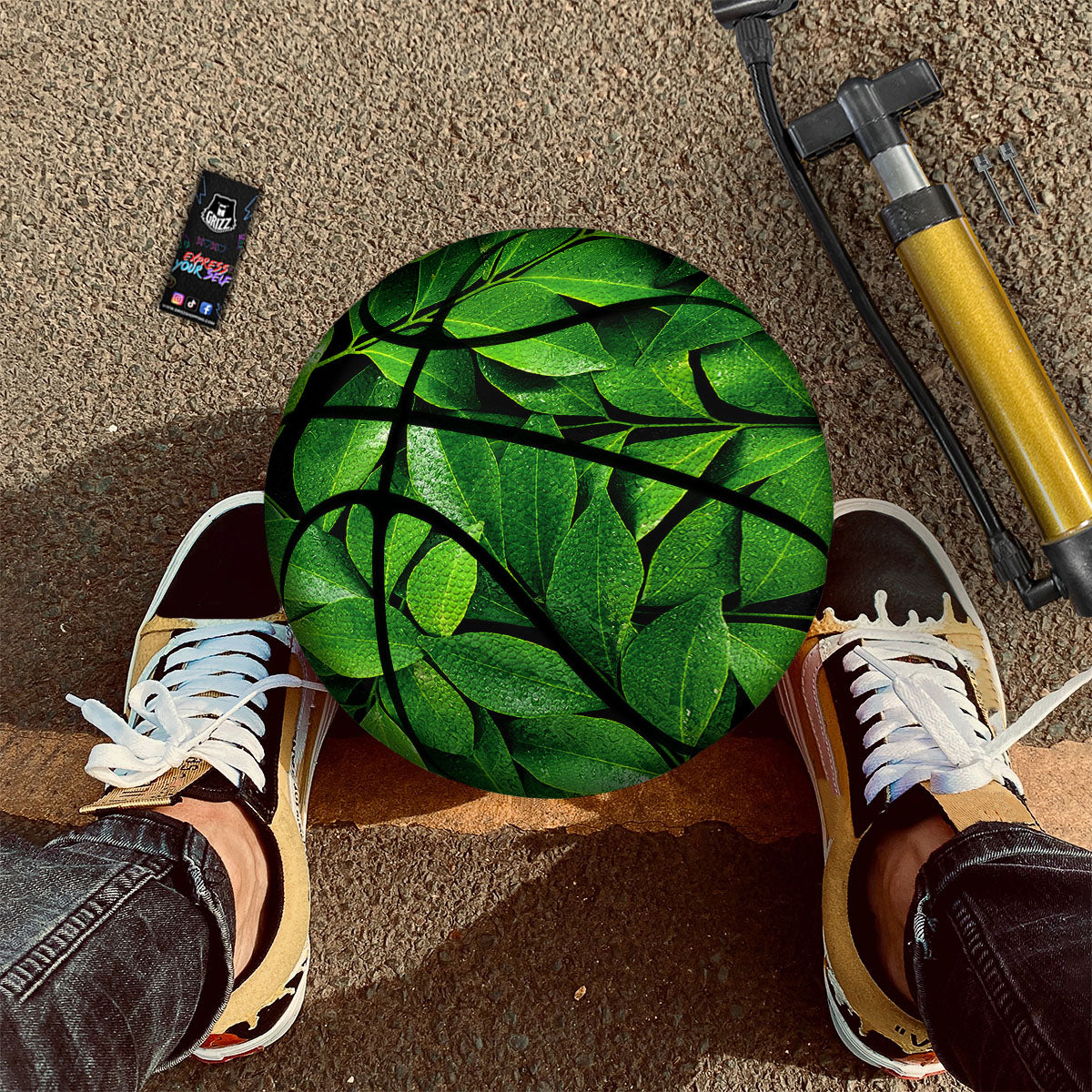 Green Leaf Print Basketball-grizzshop