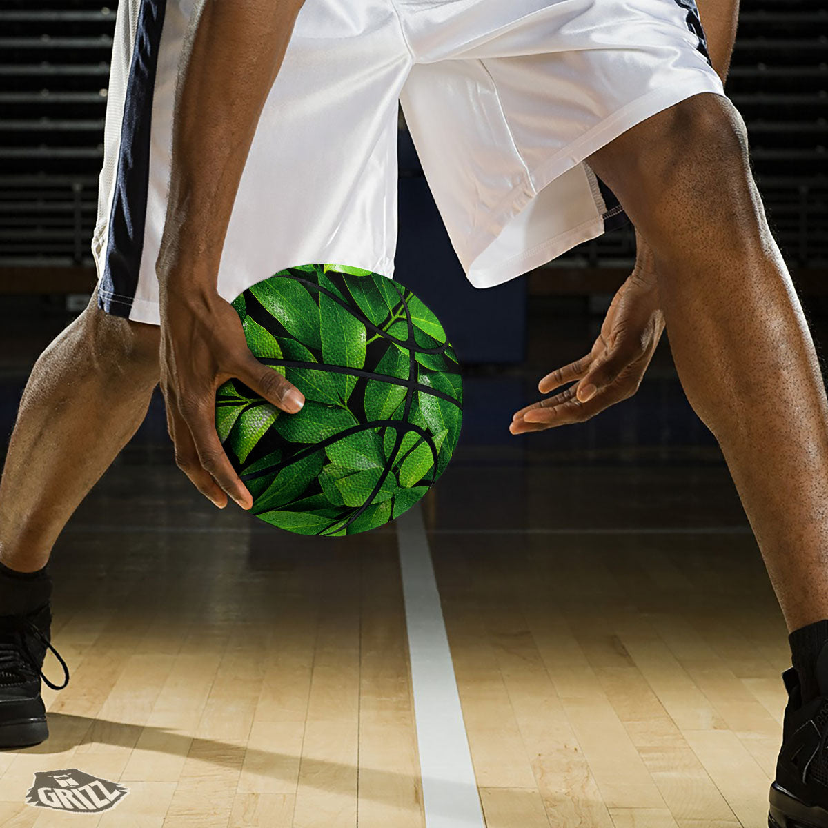 Green Leaf Print Basketball-grizzshop