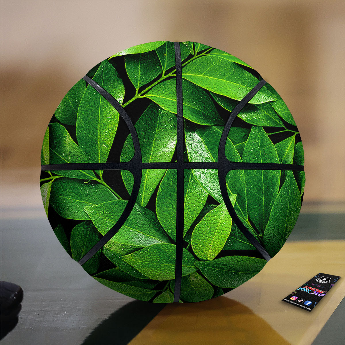 Green Leaf Print Basketball-grizzshop
