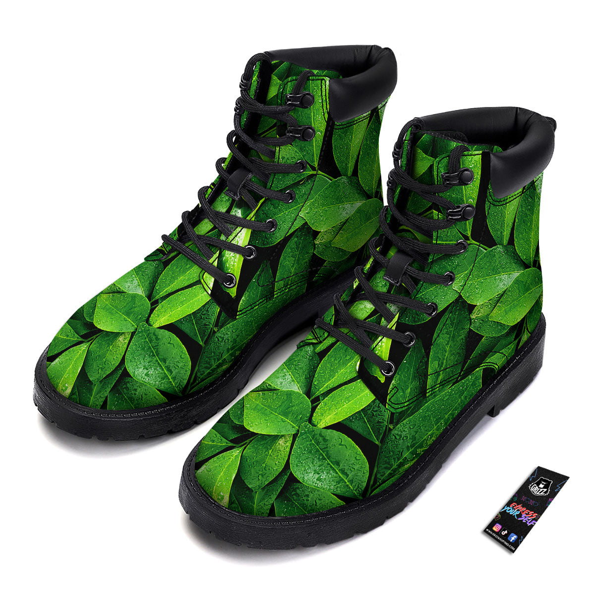 Green Leaf Print Boots-grizzshop