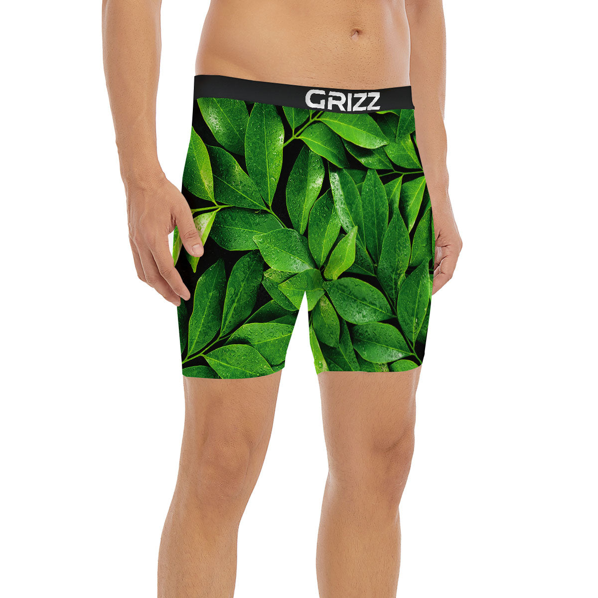 Green Leaf Print Boxer Briefs-grizzshop