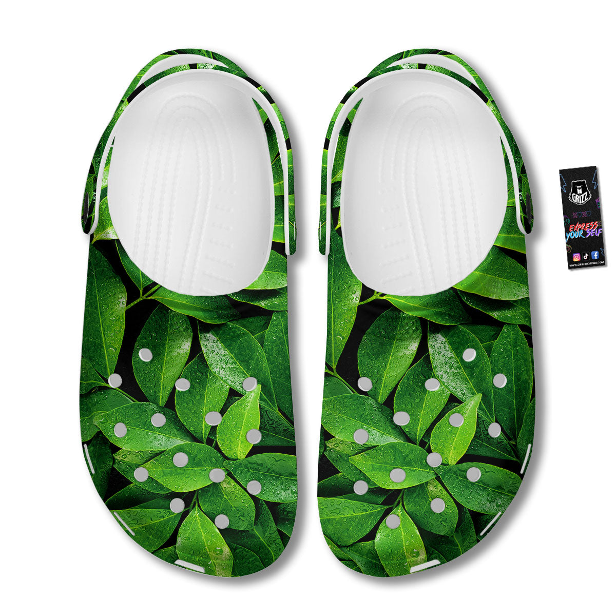 Green Leaf Print Clog-grizzshop