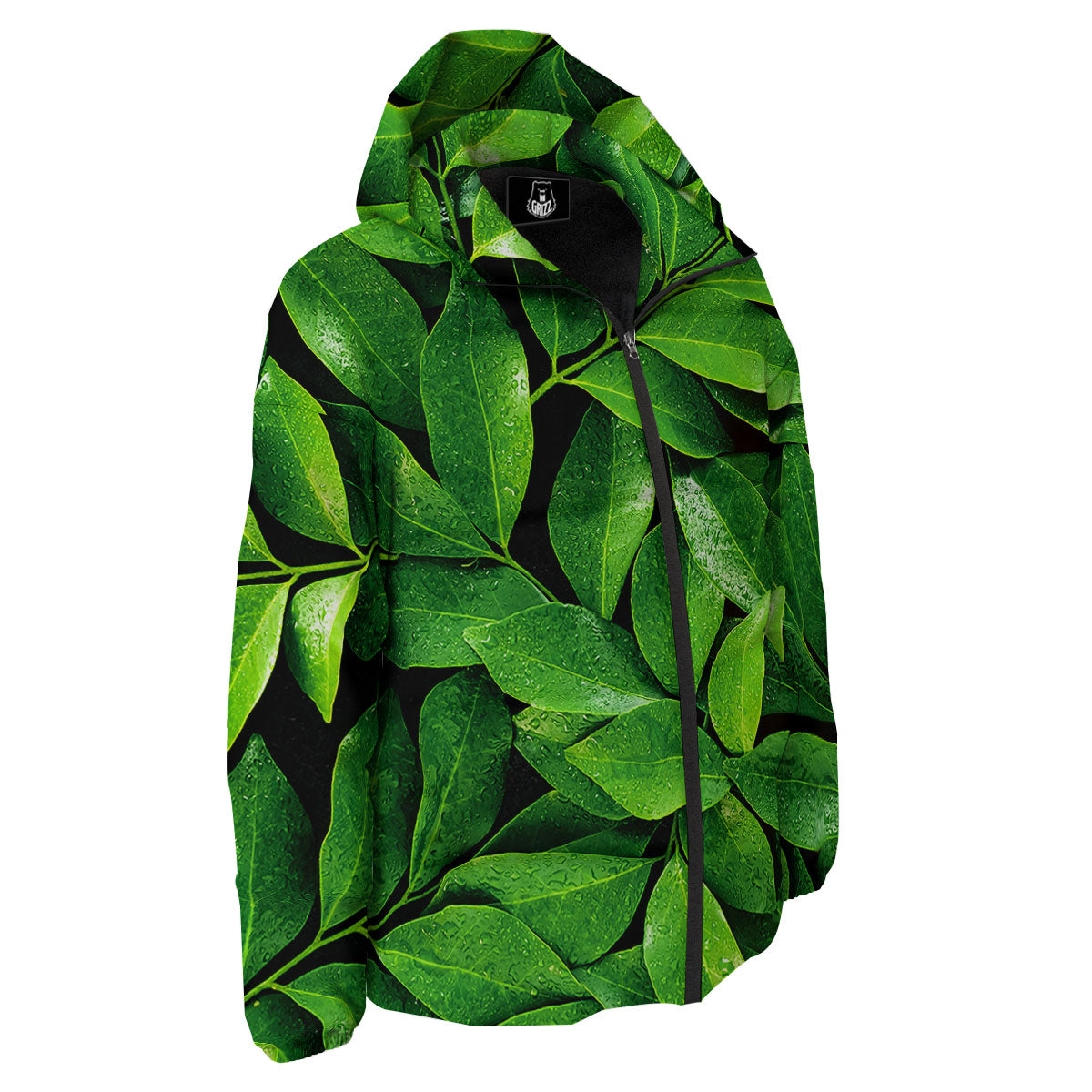 Green Leaf Print Down Jacket-grizzshop