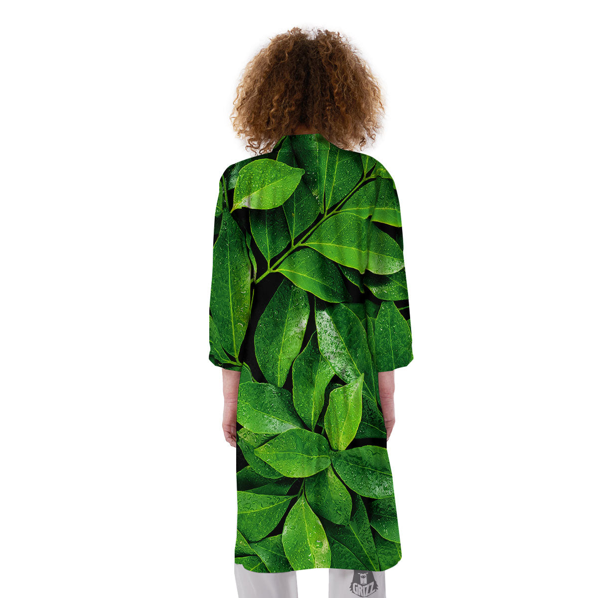 Green Leaf Print Kimono-grizzshop