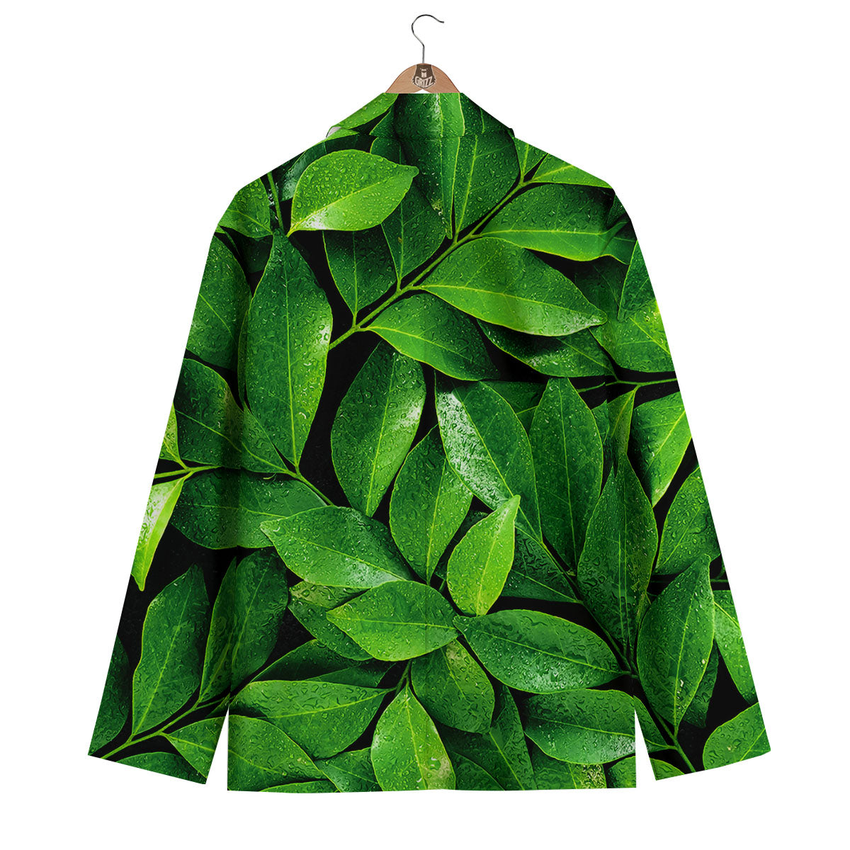 Green Leaf Print Men's Blazer-grizzshop