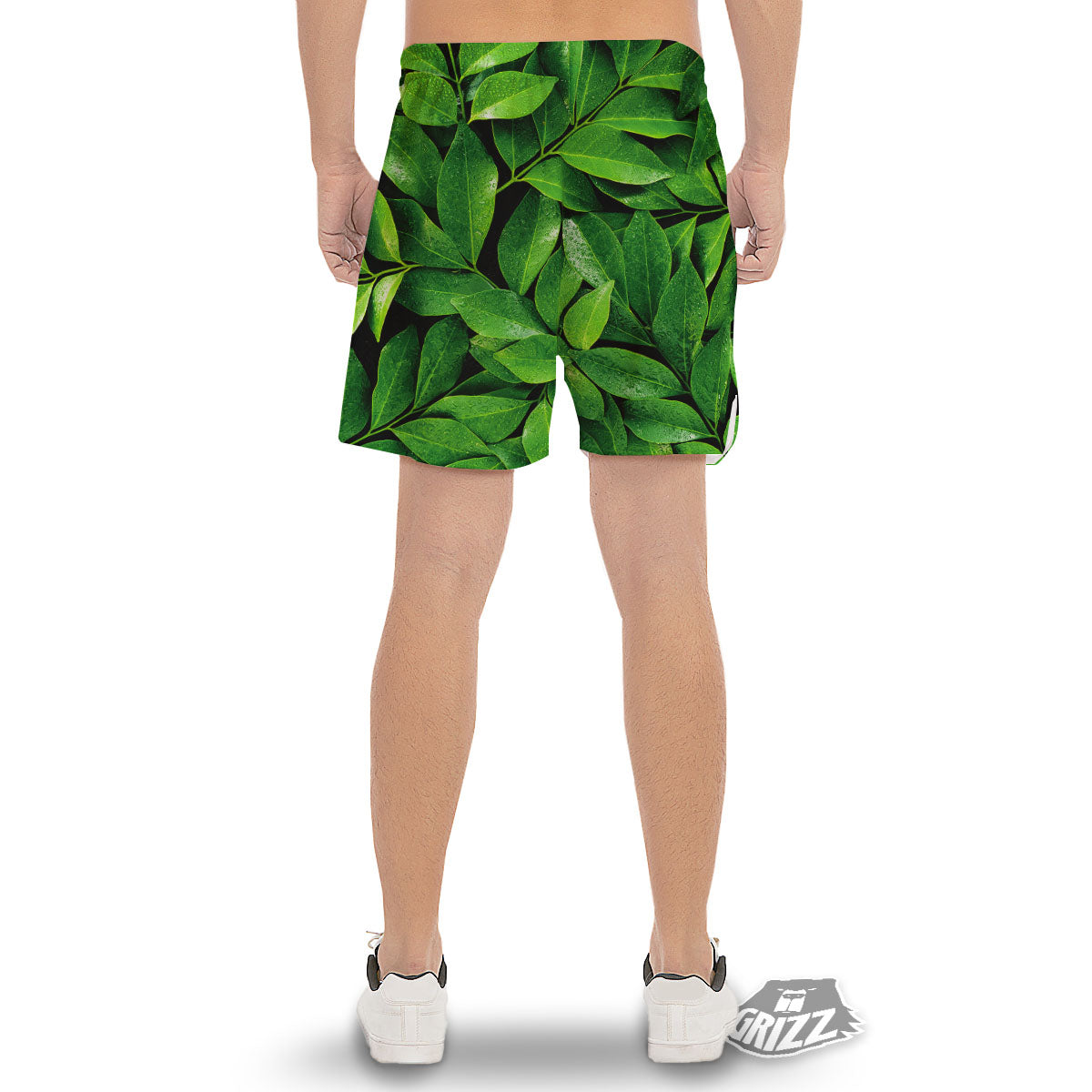 Green Leaf Print Men's Gym Shorts-grizzshop