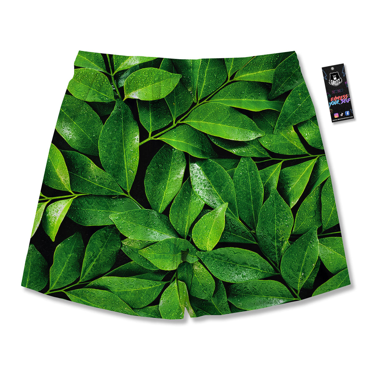 Green Leaf Print Men's Running Shorts-grizzshop
