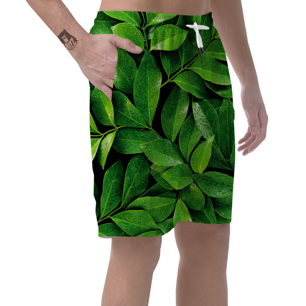 Green Leaf Print Men's Shorts-grizzshop