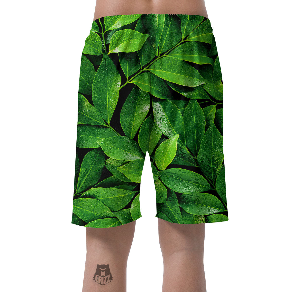 Green Leaf Print Men's Shorts-grizzshop