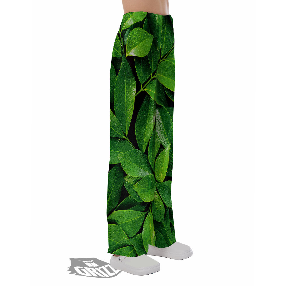 Green Leaf Print Pajama Pants-grizzshop