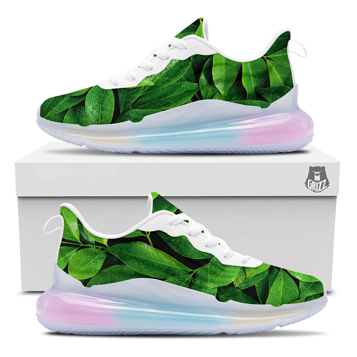 Green Leaf Print Running Sneakers-grizzshop