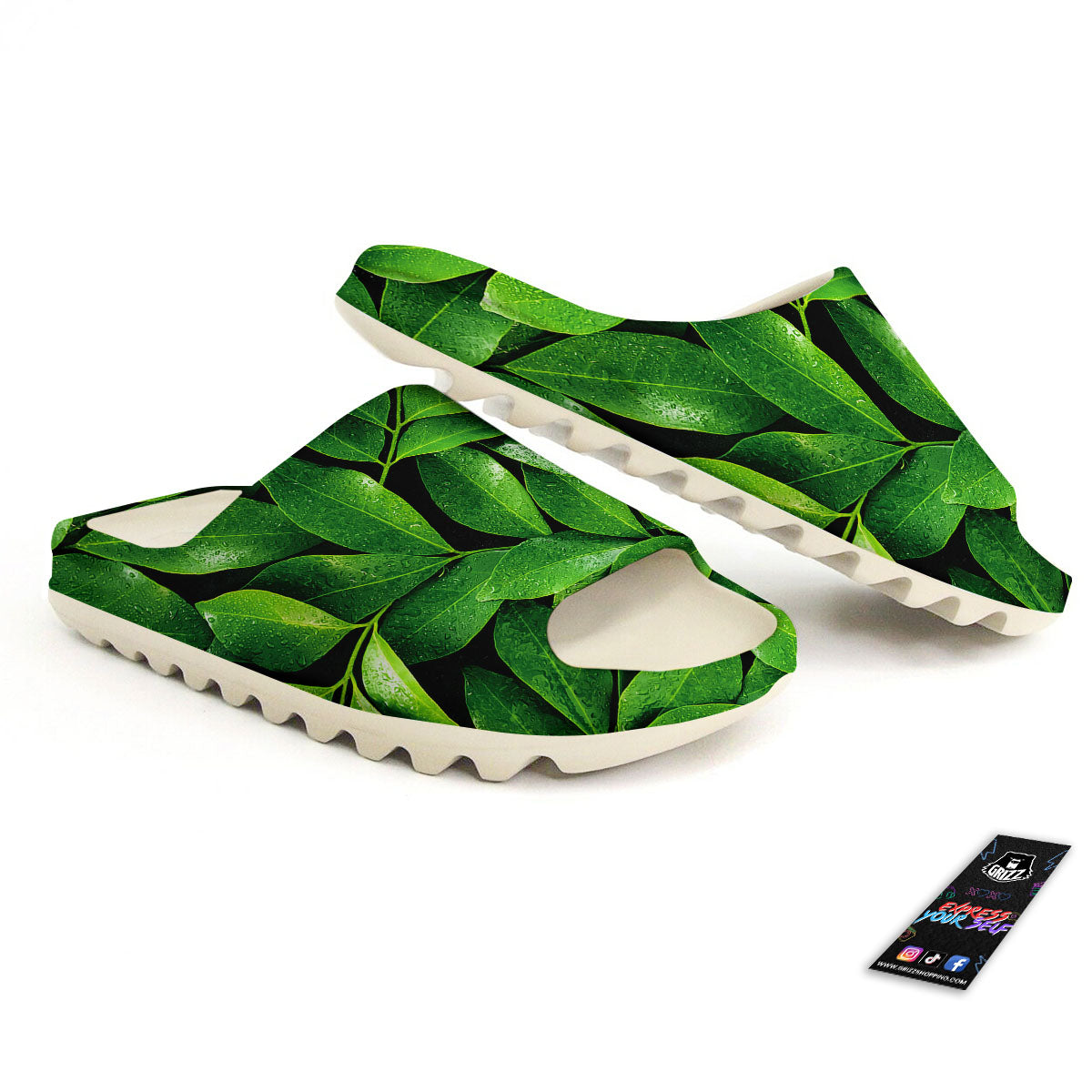 Green Leaf Print Sandals-grizzshop