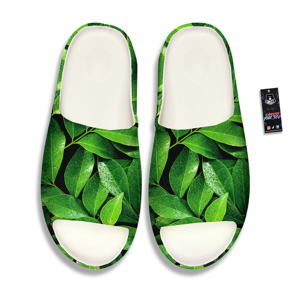 Green Leaf Print Sandals-grizzshop