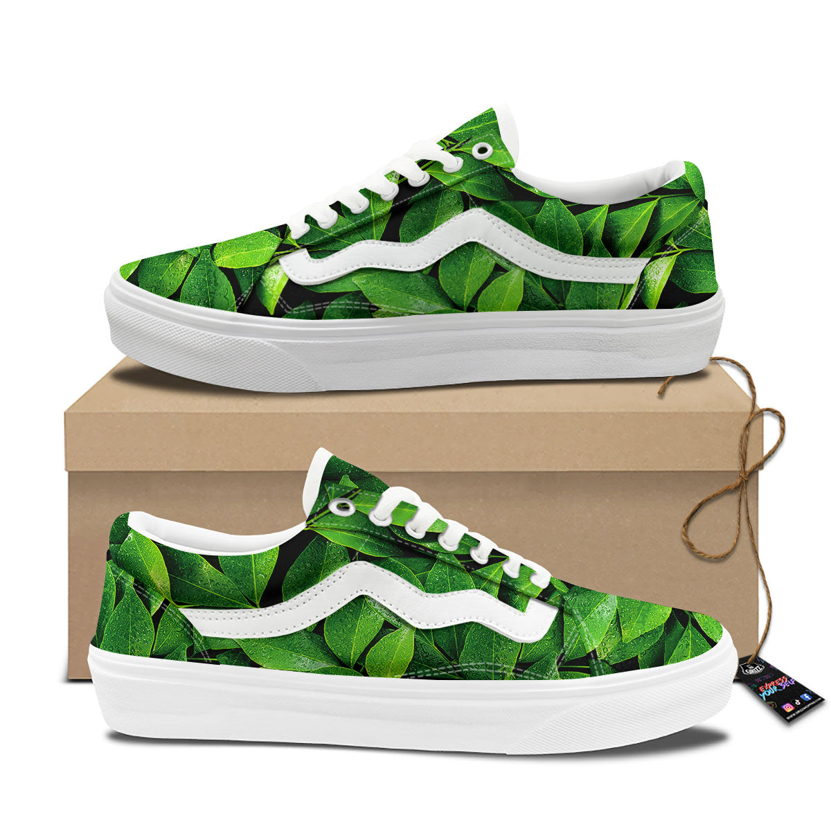 Green Leaf Print Skate Shoes-grizzshop