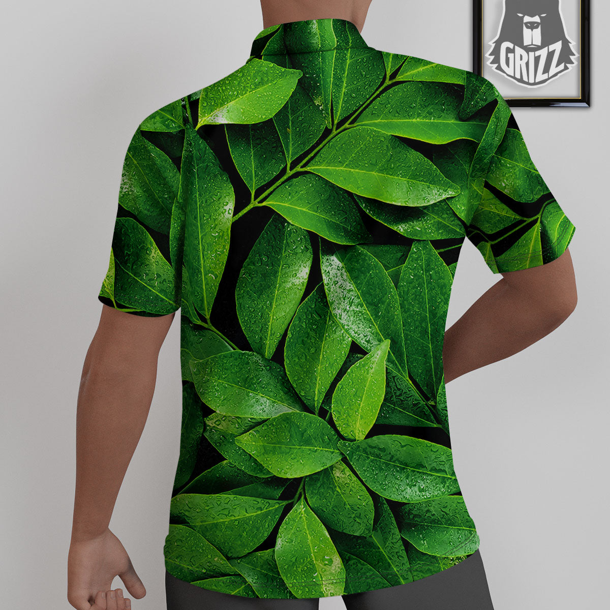 Green Leaf Print Untucked Shirts-grizzshop