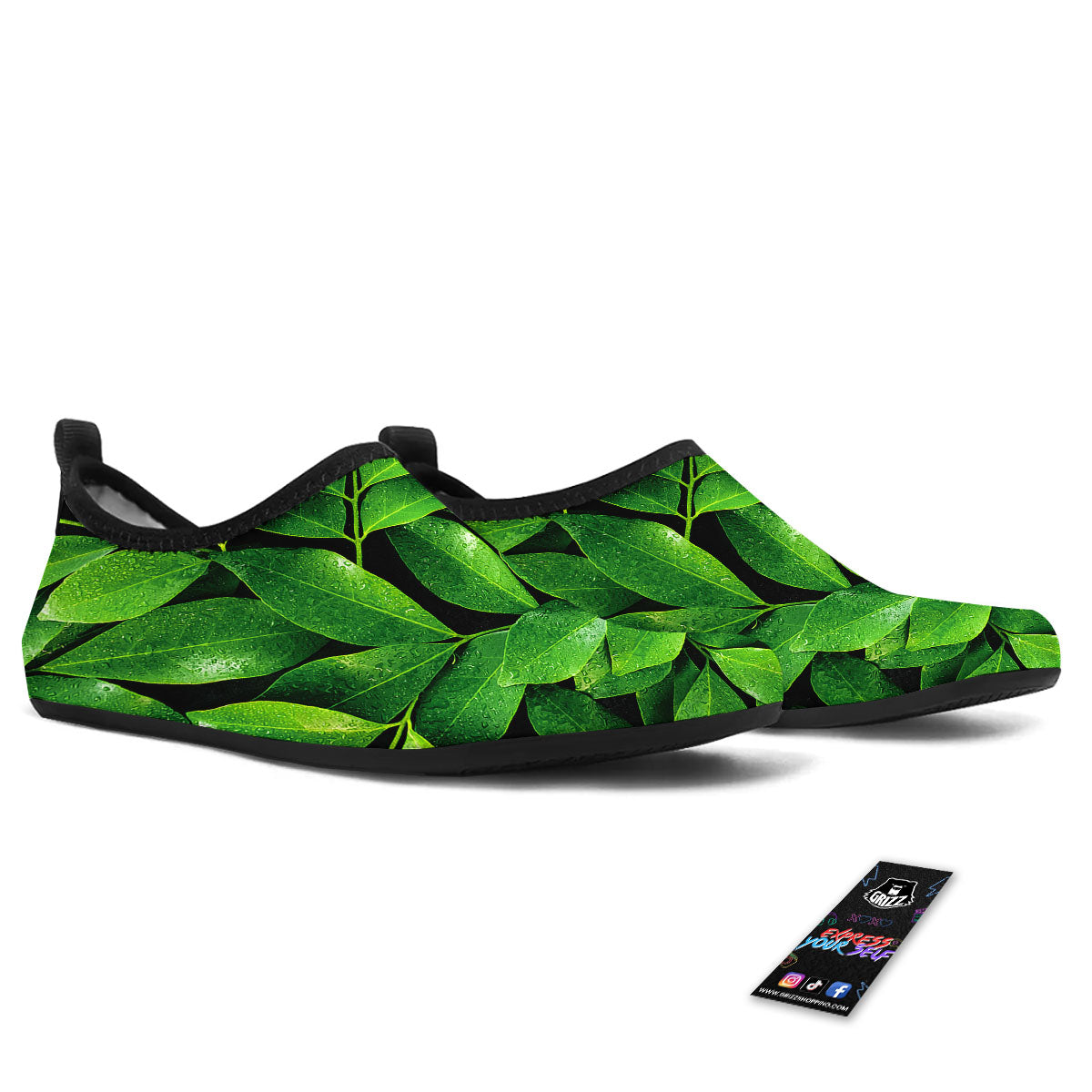Green Leaf Print Water Shoes-grizzshop