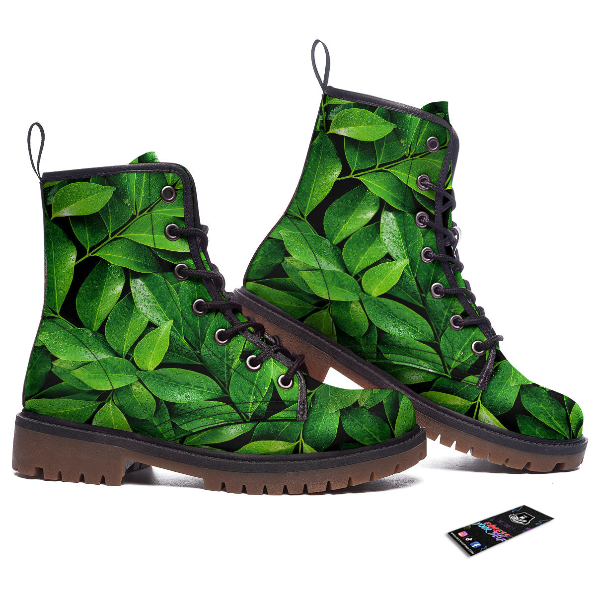 Green Leaf Print Work Boots-grizzshop