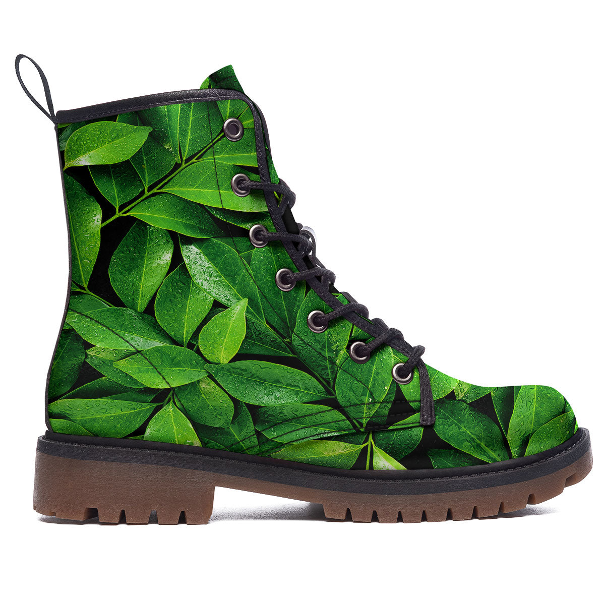 Green Leaf Print Work Boots-grizzshop