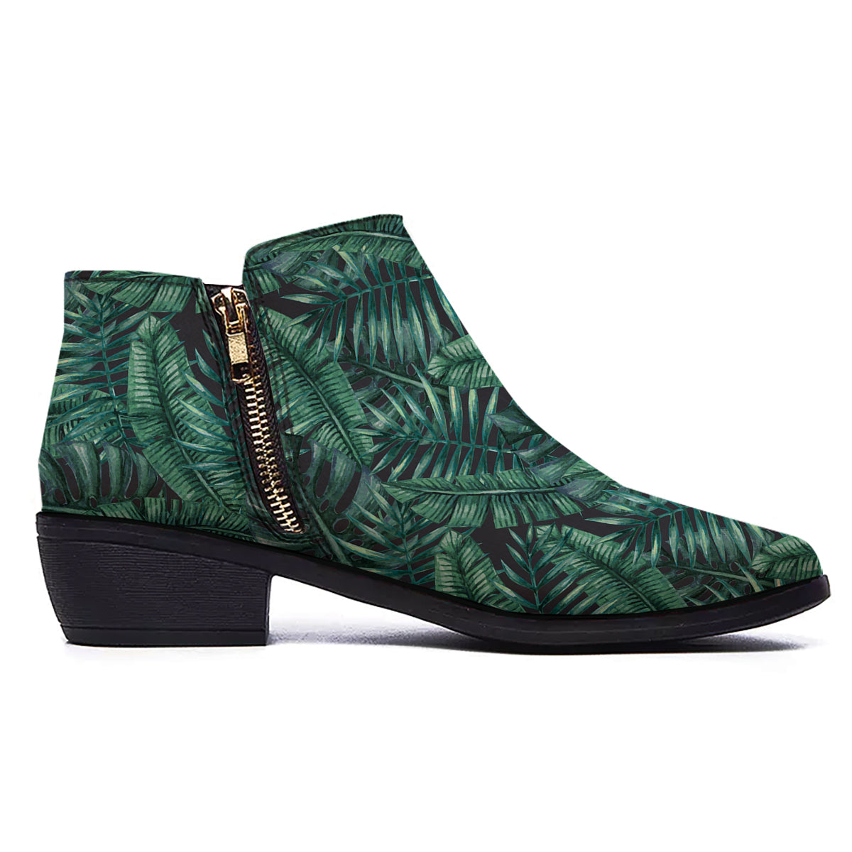 Green Leaf Tropical Print Pattern Ankle Boots-grizzshop