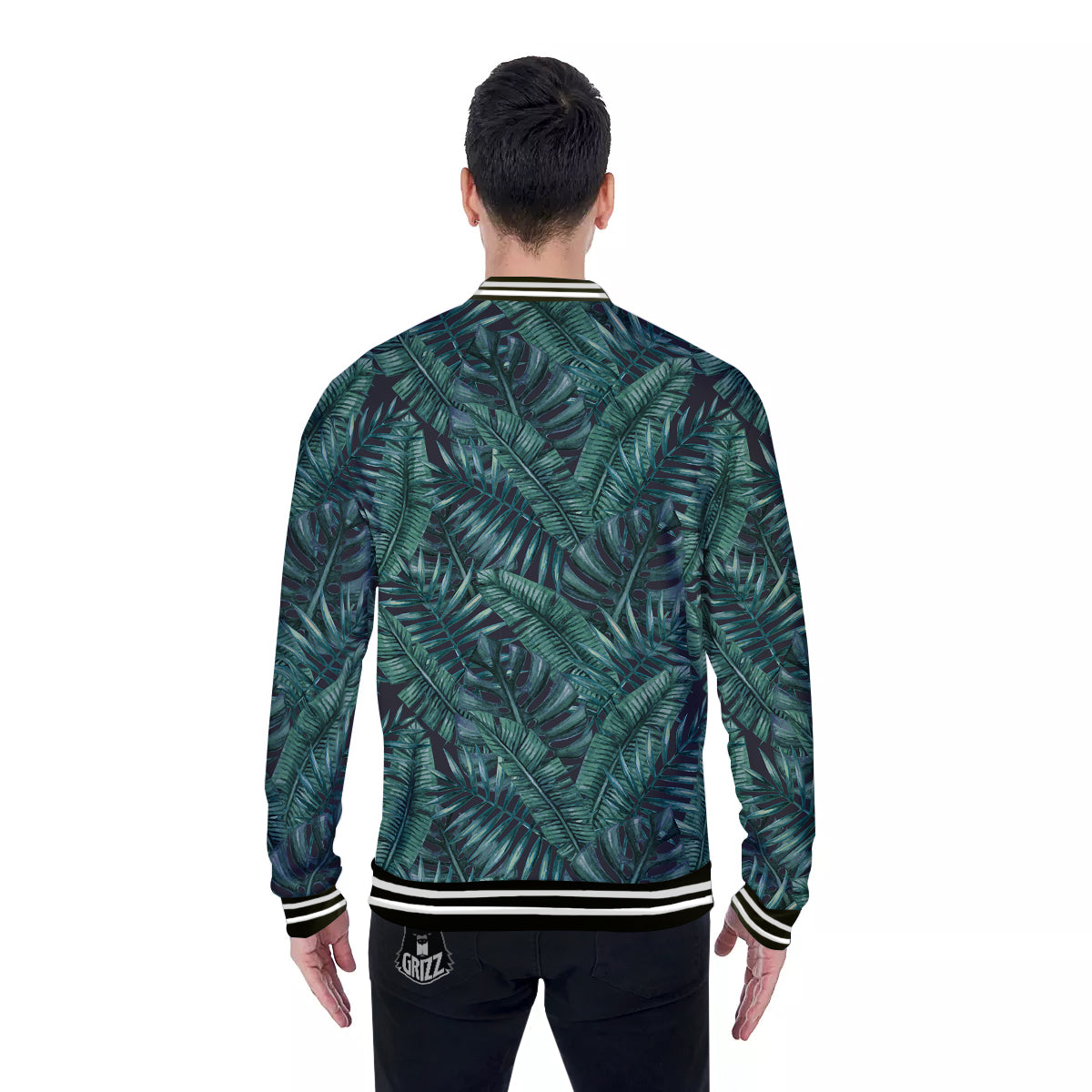 Green Leaf Tropical Print Pattern Baseball Jacket-grizzshop