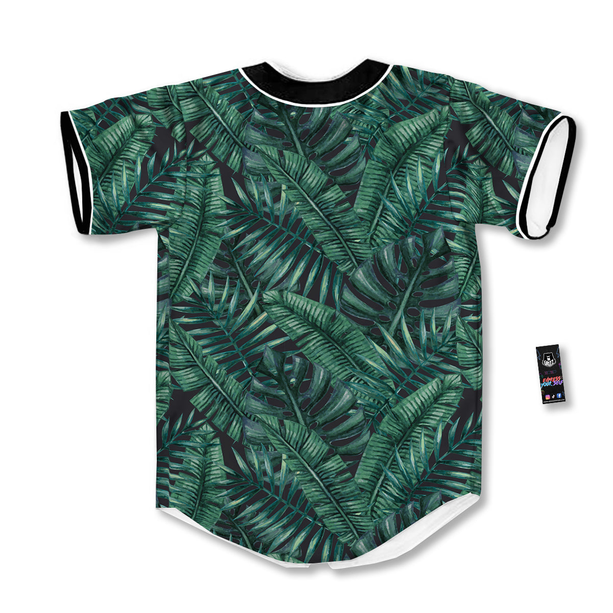 Green Leaf Tropical Print Pattern Baseball Jersey-grizzshop