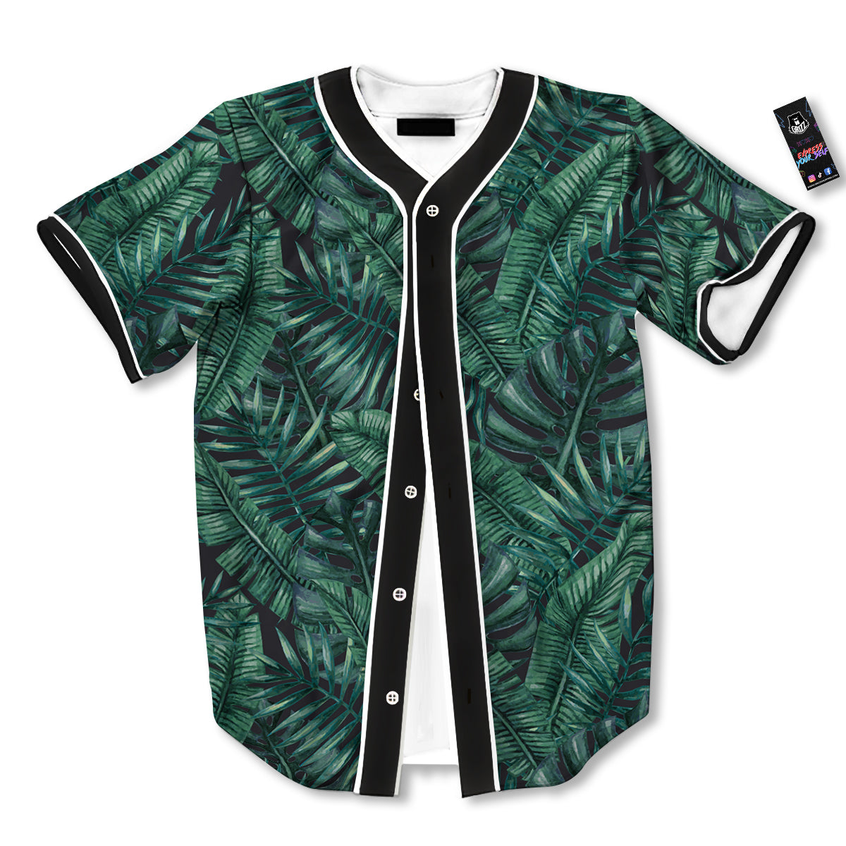 Green Leaf Tropical Print Pattern Baseball Jersey-grizzshop