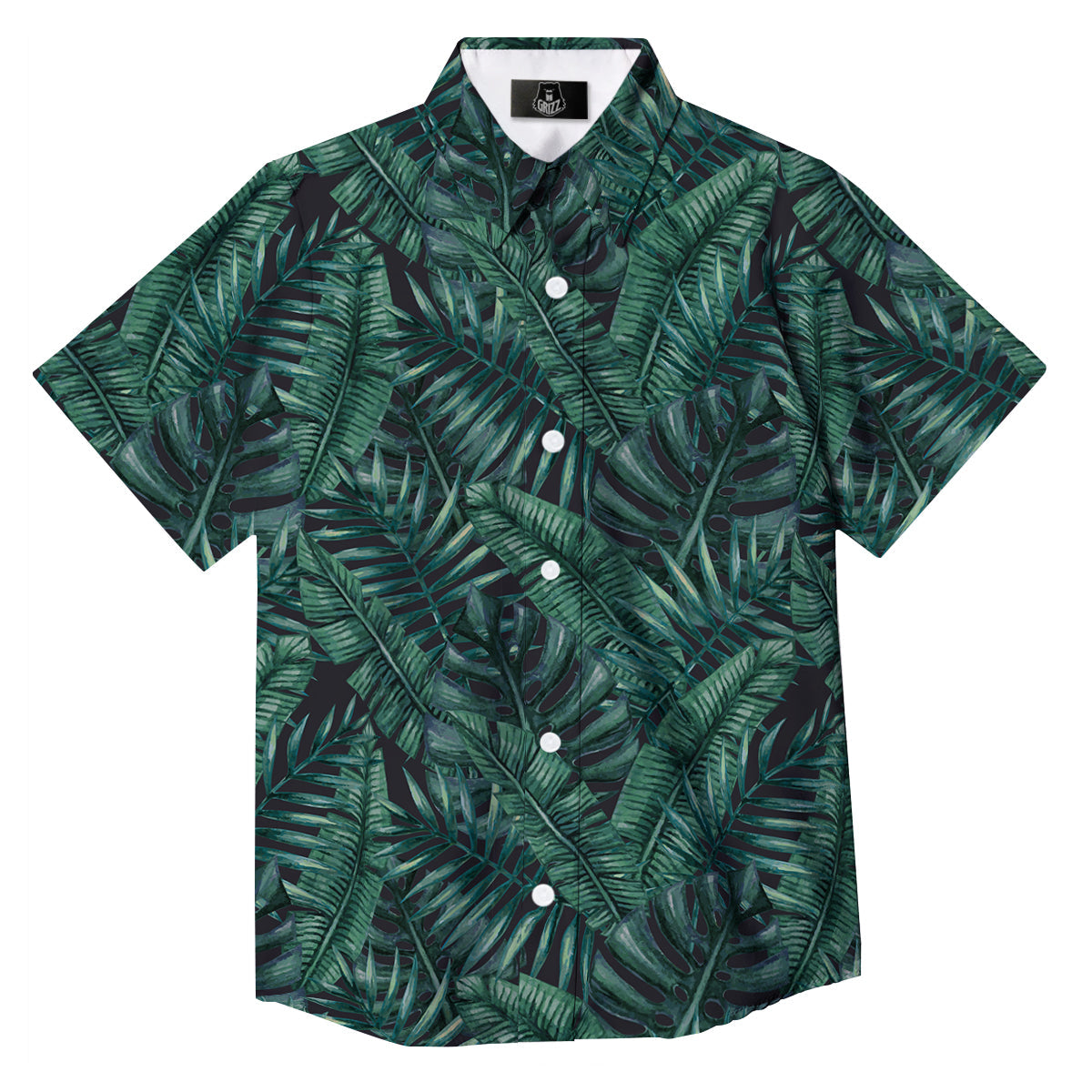 Green Leaf Tropical Print Pattern Button Up Shirt-grizzshop