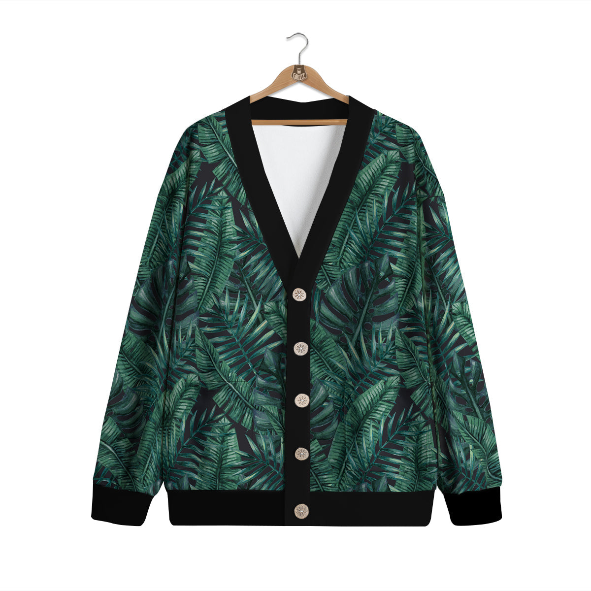 Green Leaf Tropical Print Pattern Cardigan-grizzshop