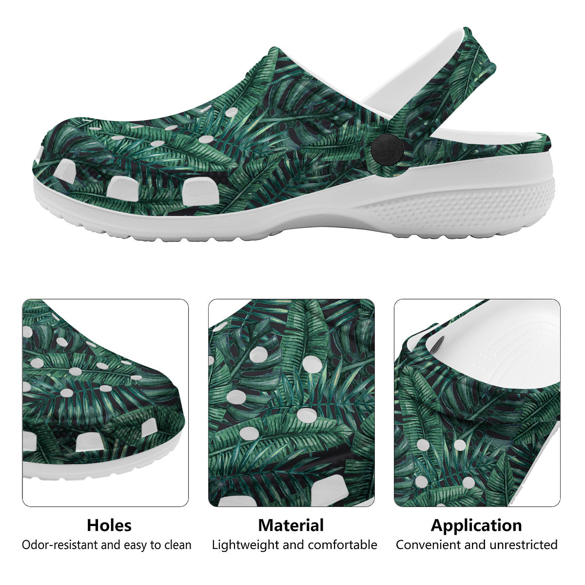 Green Leaf Tropical Print Pattern Clog-grizzshop