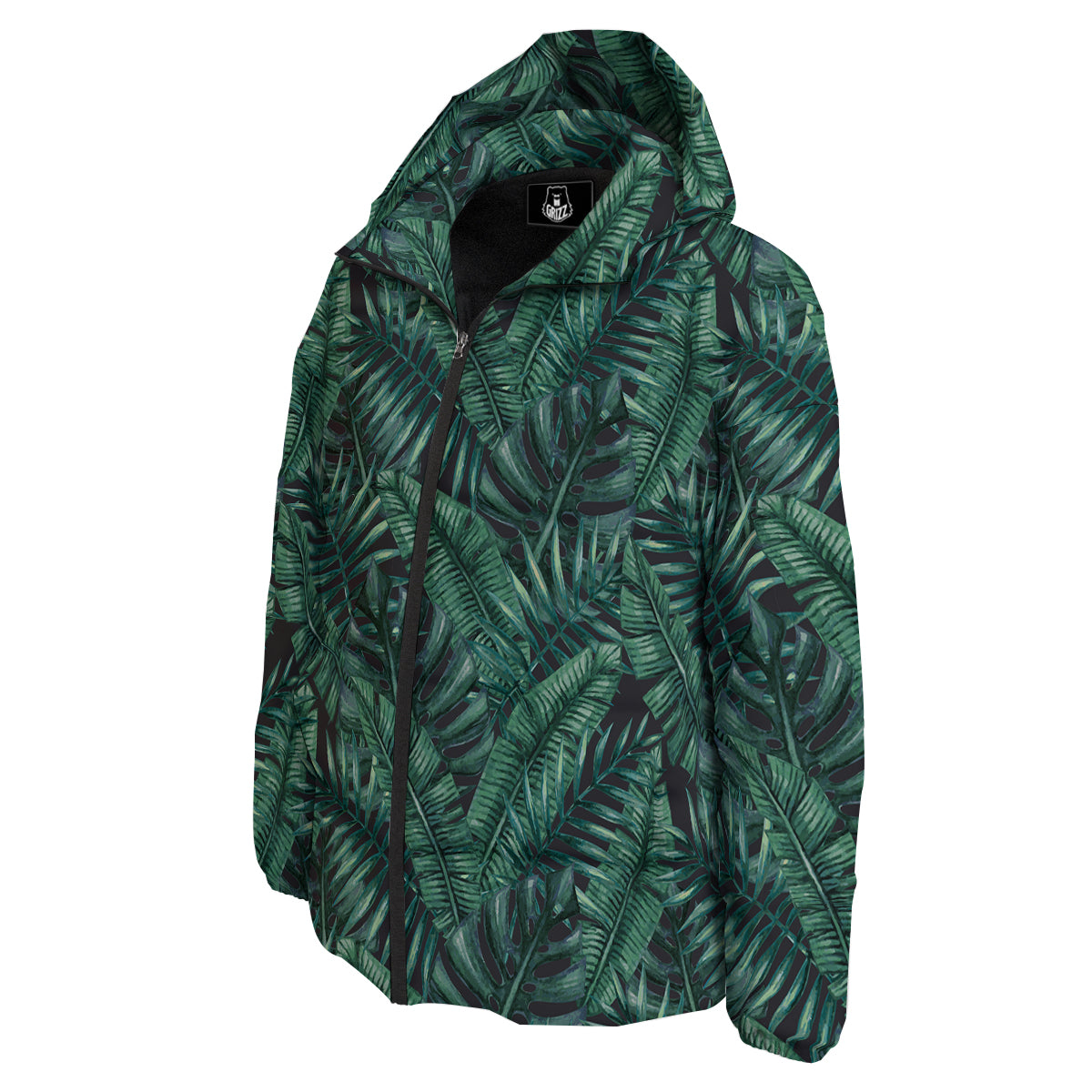 Green Leaf Tropical Print Pattern Down Jacket-grizzshop
