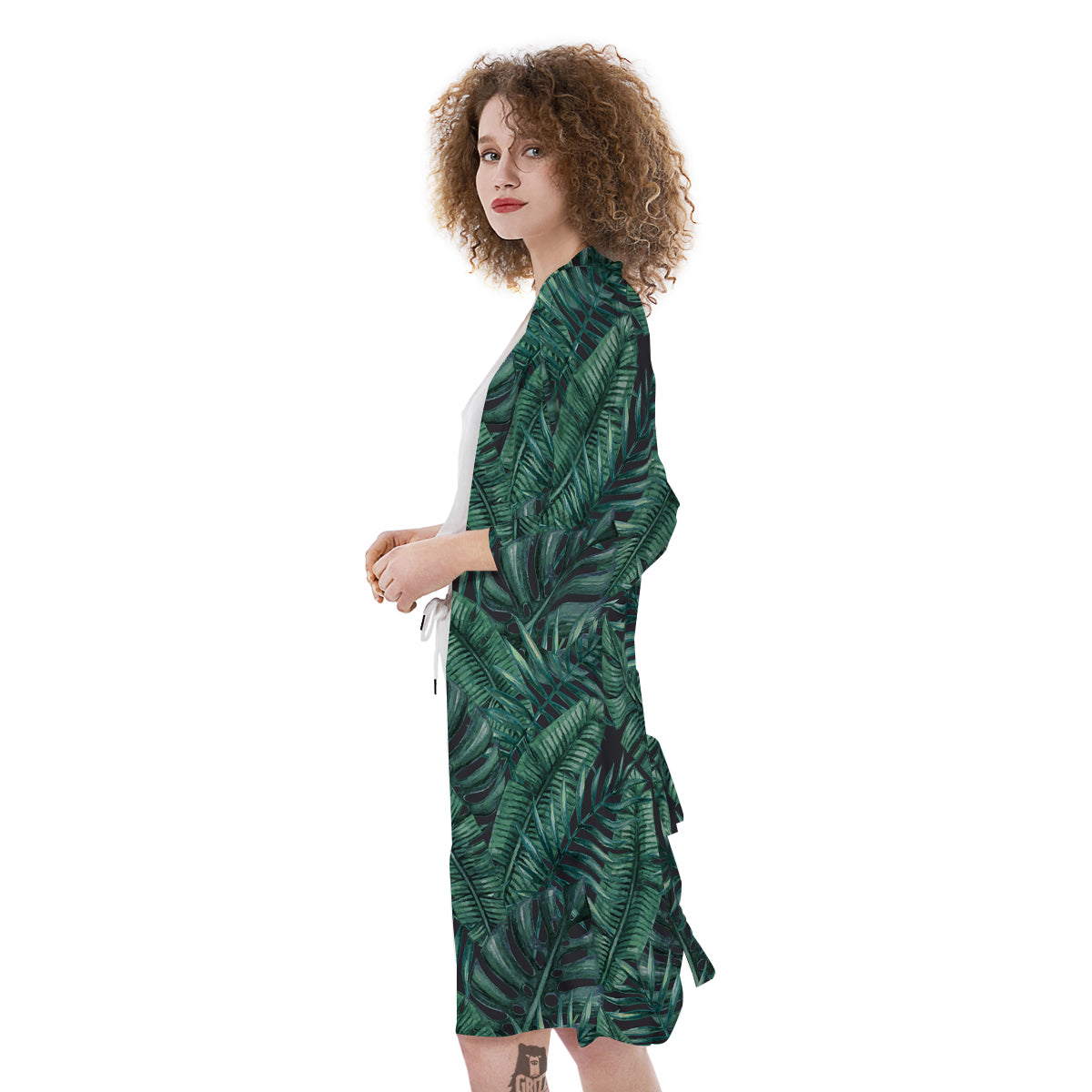 Green Leaf Tropical Print Pattern Kimono-grizzshop