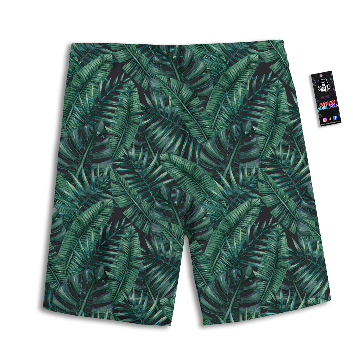 Green Leaf Tropical Print Pattern Men's Athletic Shorts